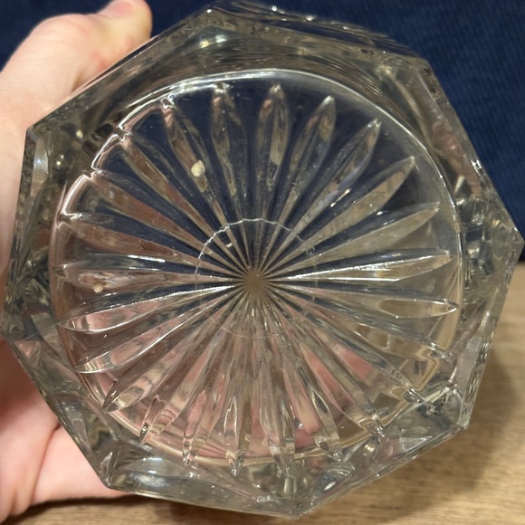 Antique Pressed Glass Vanity Jar with Engraved Metal Lid - Clear & Patina - Picture 4 of 5